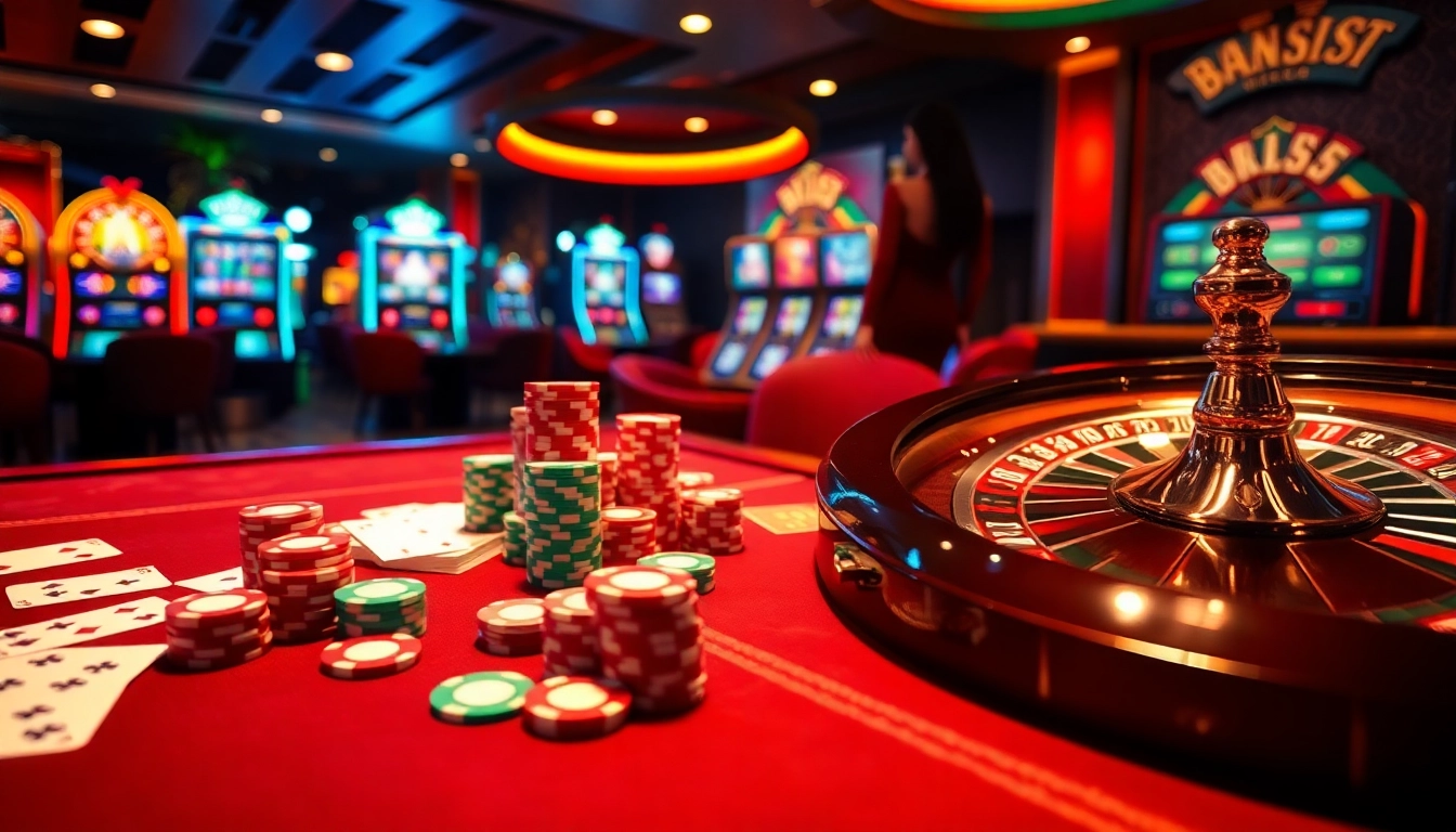 Engage in thrilling gameplay at trang chủ BL555 with vibrant casino tables, cards, and poker chips.