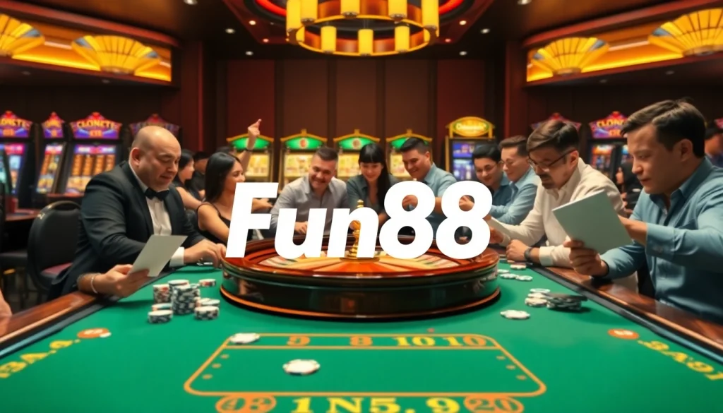 Players enjoying high-stakes games at Fun88 casino, showcasing vibrant casino atmosphere and excitement.