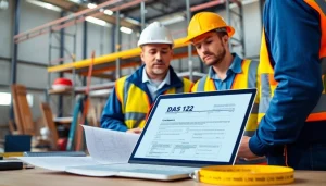 Contractor explaining the DAS 142 form to an apprentice at a construction site.