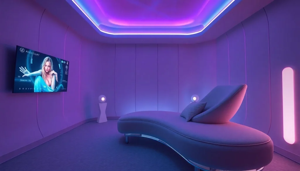 AI sex virtual reality experience with futuristic design and immersive ambiance