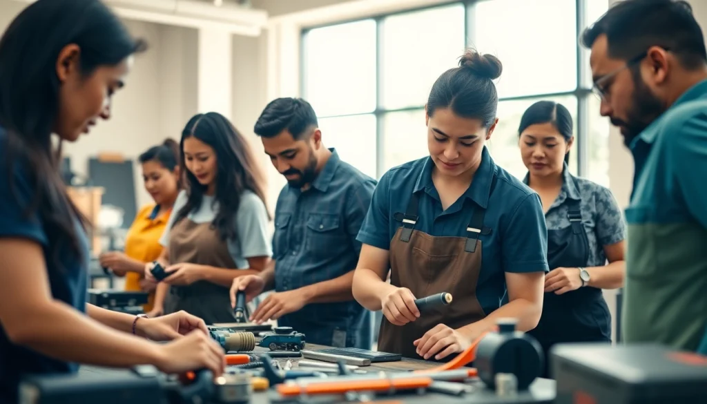 Students energized by training at hawaii trade schools, working together in a bright environment.
