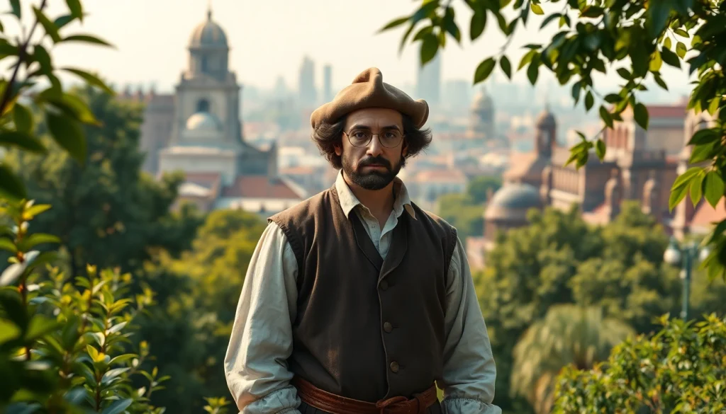 Depicts Job Charnock, founder kolkata, against a historic city backdrop highlighting his legacy.