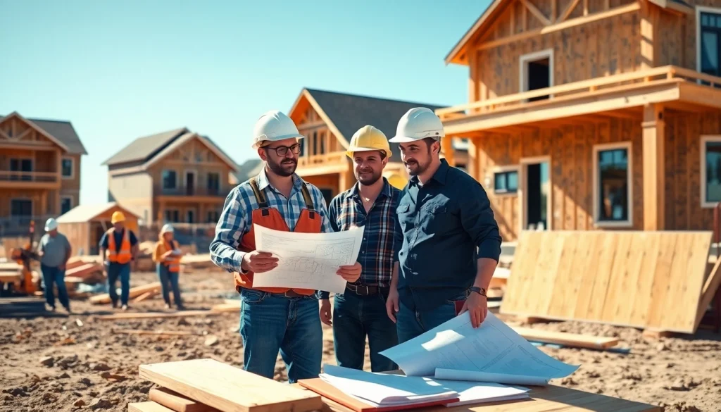 Showcase of the Texas association of builders with professionals collaborating at a construction site.
