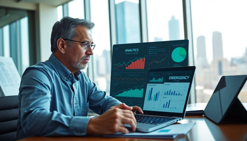 Engaging crisis management consultant analyzing data in an office environment.