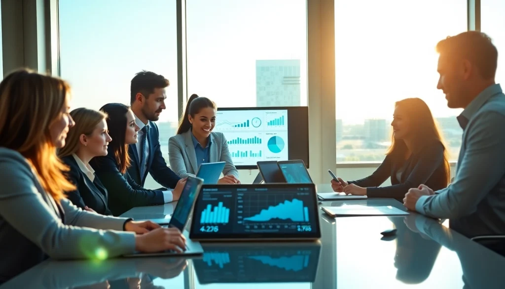 Boost your competitive intelligence with a diverse team analyzing business data in a modern meeting.