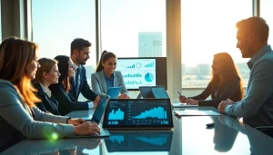 Boost your competitive intelligence with a diverse team analyzing business data in a modern meeting.