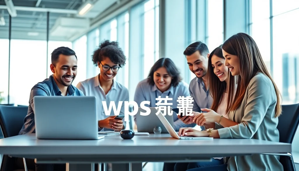 WPS下载 in a collaborative workspace with professionals using WPS Office software on multiple devices.