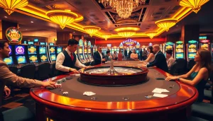 Engaging scene from a casino showcasing birutoto table games with vibrant poker chips.