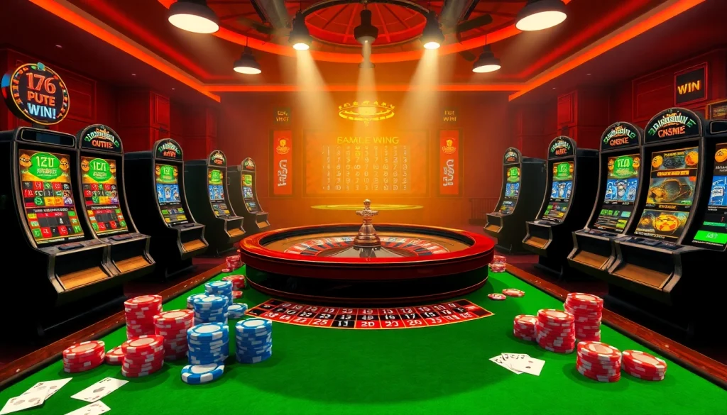 A thrilling casino experience showcasing net win strategies with poker chips and roulette table.