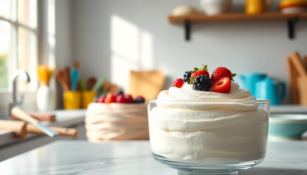 Maak mousseline crème met een luchtige textuur in een heerlijke keukenomgeving.