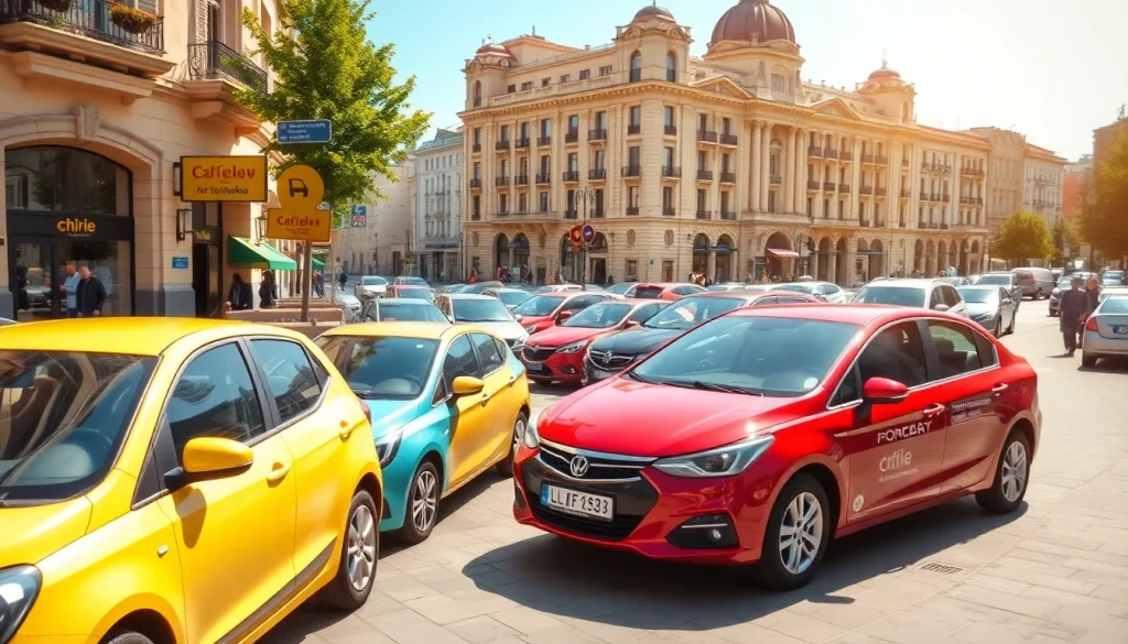 Chirie auto moldova - A bustling car rental scene in Chișinău with various rental cars.