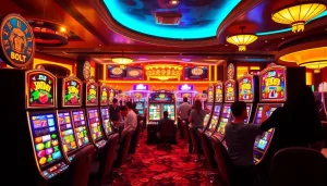 Players enjoying the excitement of slot bet kecil at vibrant casino machines.