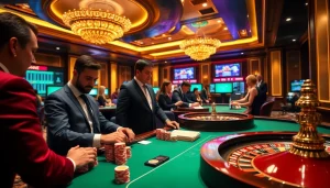 Người chơi đang tận hưởng trò poker tại casino Bet VIP với những đồng chip poker sặc sỡ và bánh xe roulette.