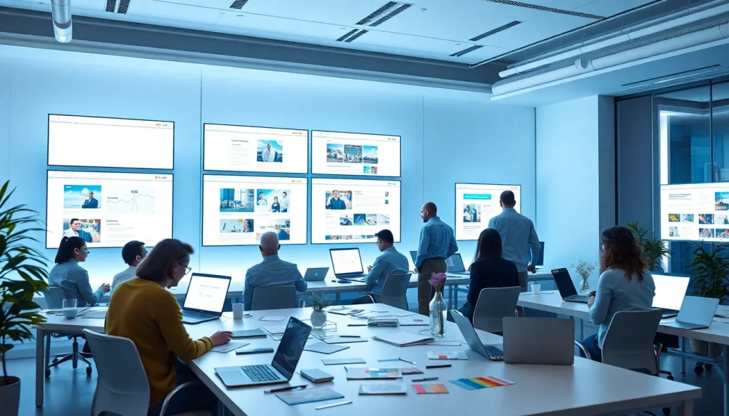 Professional workspace for thiết kế web, showcasing innovative web designs and collaboration.