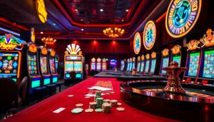 Players engaging in a vibrant 슬롯커뮤니티 atmosphere at a luxury casino.