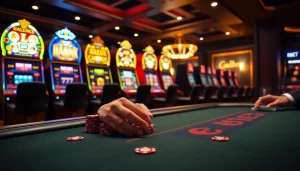 Table filled with poker chips and cards, depicting an exciting f8bet casino experience.