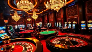 Engaging scene showcasing Link F8BET at a lavish casino with tables, chips, and excitement.