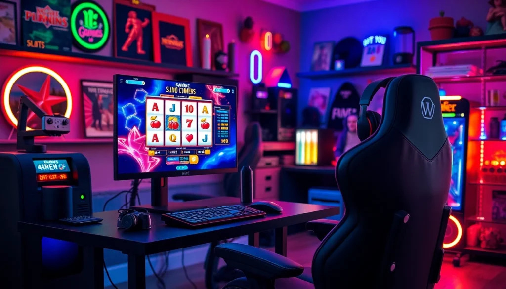 Menampilkan slot deposit 1000 pada setup game modern dengan pencahayaan warna-warni.