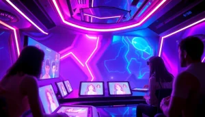 Engaging scene of users interacting with free NSFW character AI in a futuristic digital landscape