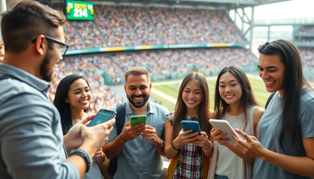 Engaged fans enjoying sports betting in Georgia at a vibrant stadium, showcasing excitement and camaraderie.