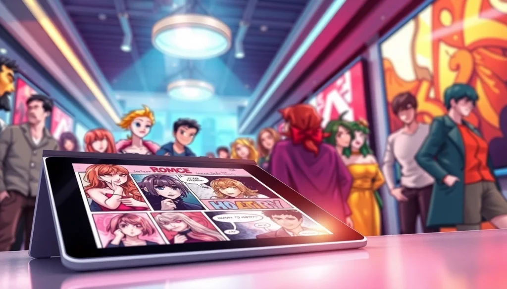 뉴토끼에서 다양한 장르의 웹툰을 즐기는 모습을 담은 일러스트