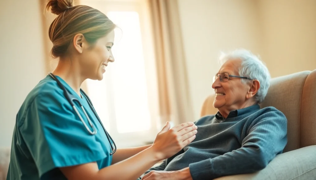 Caregiver providing attentive senior care austin tx in a cozy living room setting.