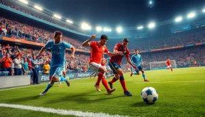 Dynamic soccer match scene with live action and vibrant colors, emphasizing ผลบอลสด7m.