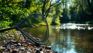 Catch and release with the Fly fishing net highlighting its intricate mesh design under sunlight.
