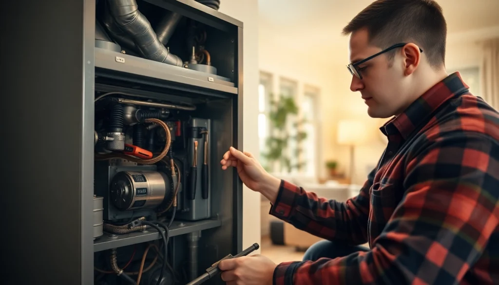 Heating repair purdys by a skilled technician in a warm home environment.