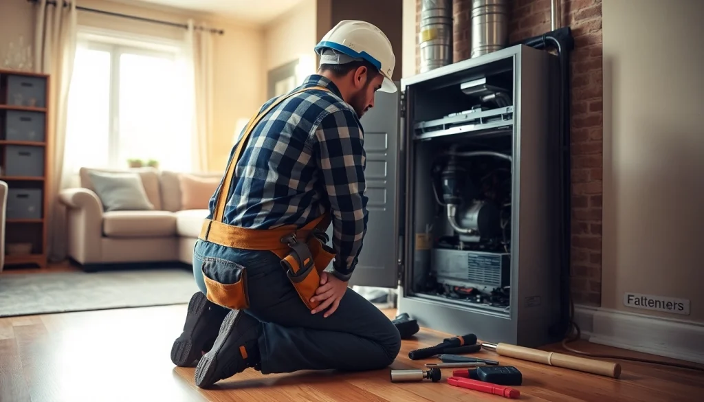 Expert furnace repair poughquag by a skilled technician in a warm home setting.