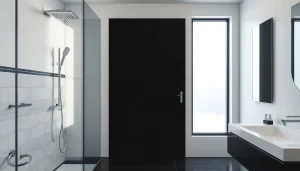Enhance your bathroom with stylish black shower sliding door, showcasing minimalist design and modern features.