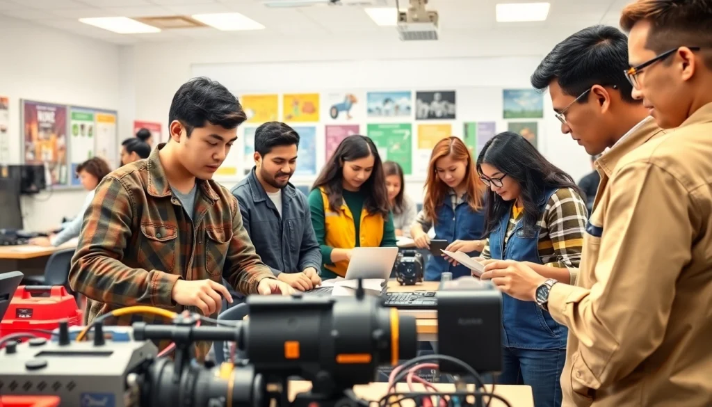 Students at Trade School Tennessee collaborating on practical lessons in a modern classroom.