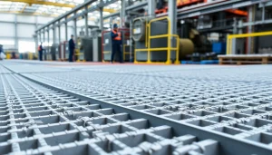 GRP Grating Supplier showcasing durable fiberglass grating in an industrial setting.