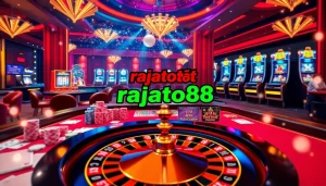 Engage in thrilling bets at rajatoto88 with vibrant casino elements like roulette and slot machines.