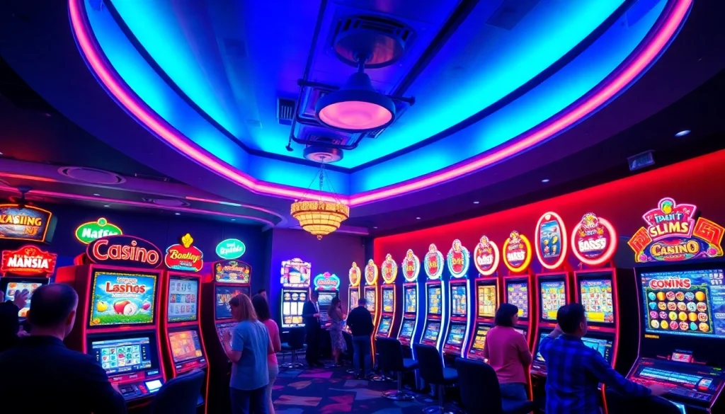 Menyaksikan pengalaman slot depo 1k yang mendebarkan dengan mesin slot berwarna-warni dan pencahayaan cerah.