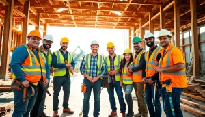Construction association South Carolina teamwork detailed in a vibrant building site scene.