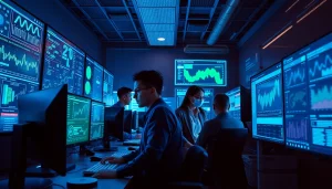 Cybersecurity AI professionals analyzing advanced threat detection in a high-tech lab.