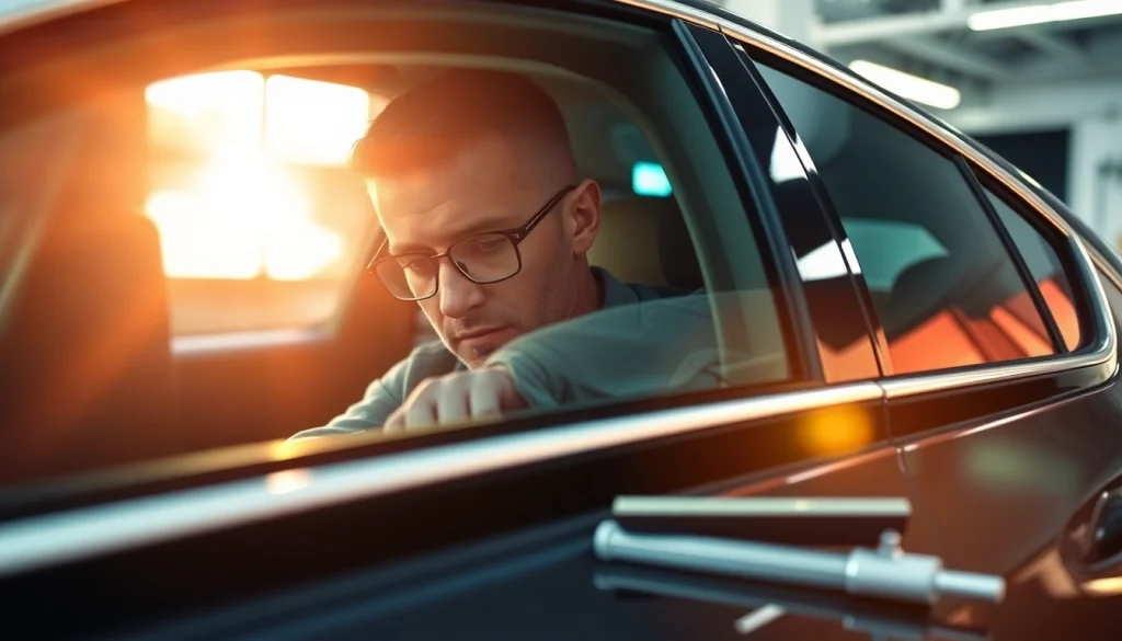 Tinting a vehicle with window tint near me at a professional auto shop.