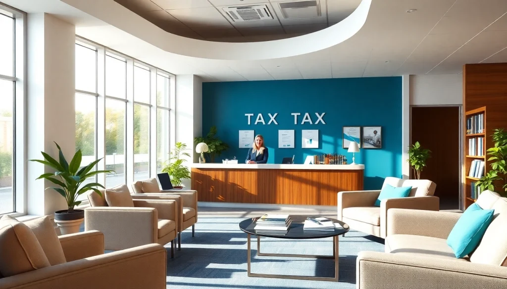 engaging tax office environment with a receptionist assisting clients