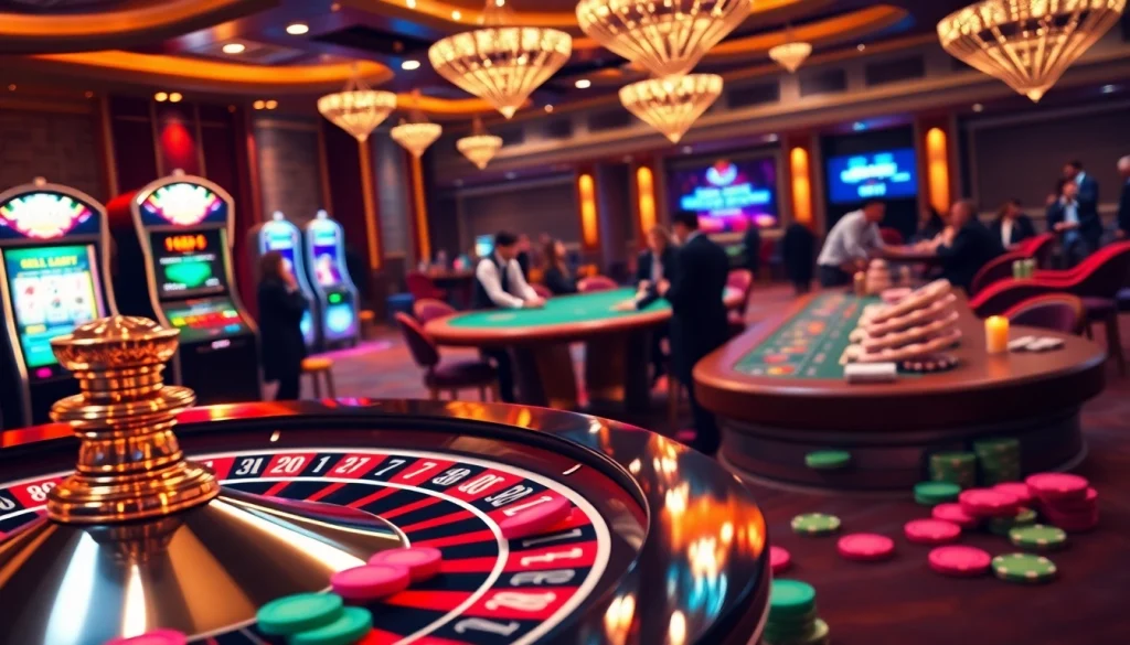 Exciting gambling action at a casino featuring roulette and poker showcasing https://shbet.law/ with vibrant game elements.
