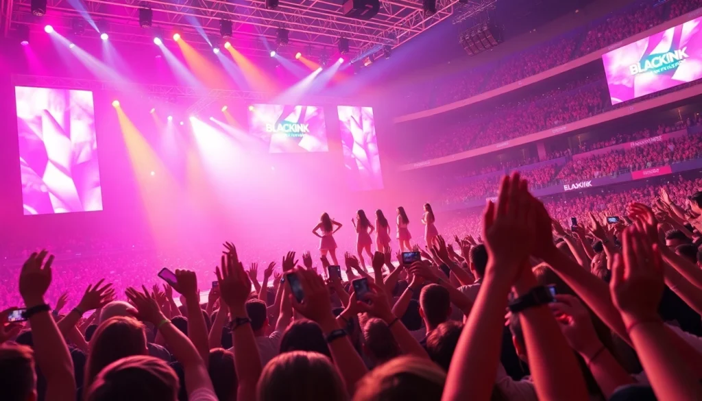 Engaging BLACKPINK news concert image featuring vibrant lights and an excited crowd.