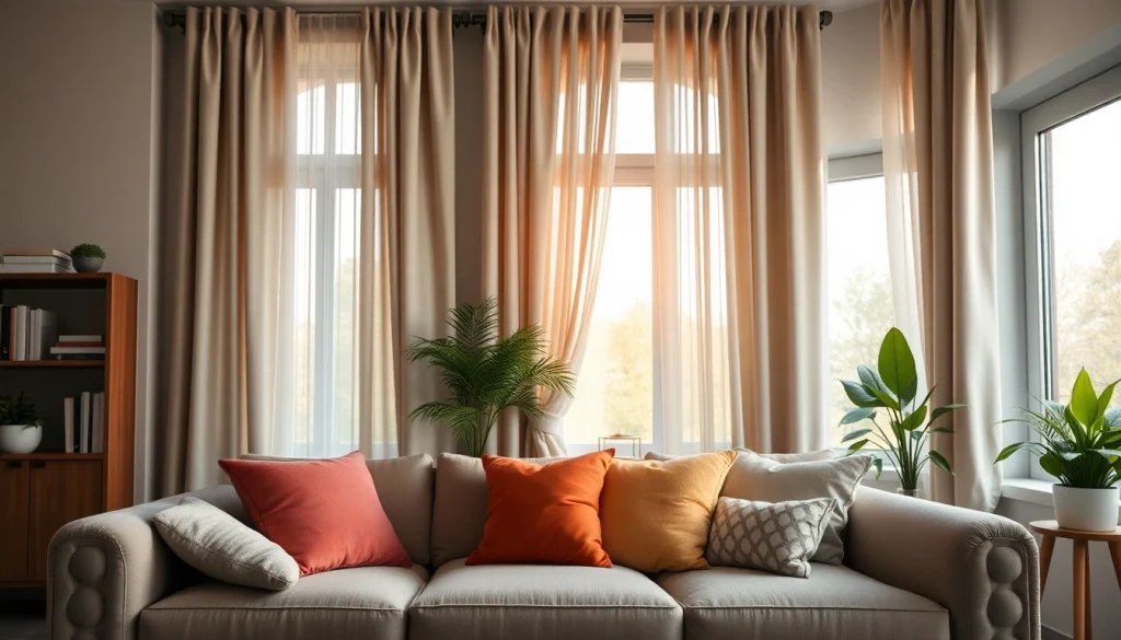 Verduisterende gordijnen transformeren een woonkamer met een rustige en stijlvolle ambiance.