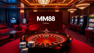 Engaging gambling scene at MM88 with roulette, poker chips, and exciting slot machines.