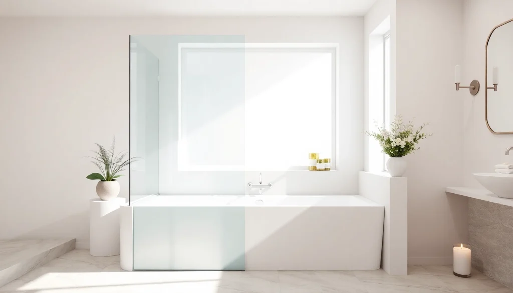 Modern bathtub glass door enhancing a contemporary bathroom with a sleek design.