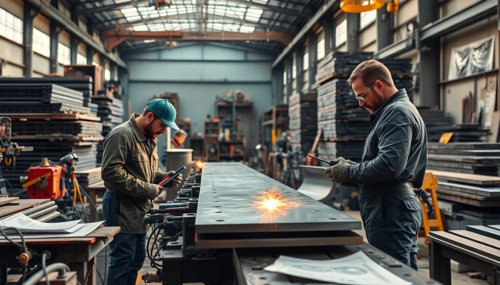 Steel fabricators near me skillfully shaping metal in a dynamic workshop setting.