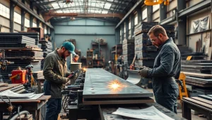 Steel fabricators near me skillfully shaping metal in a dynamic workshop setting.