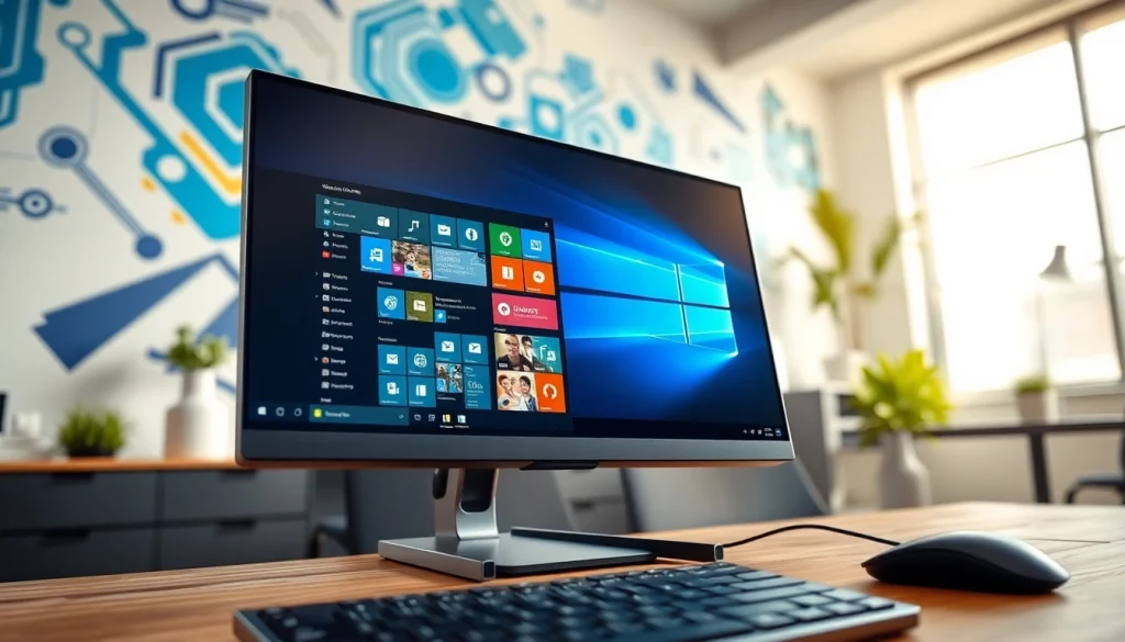 Interaktywne funkcje systemu Windows 11 na nowoczesnym monitorze w biurze.