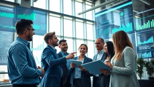 Engaged team analyzing data for b2b competitive intelligence in a modern office