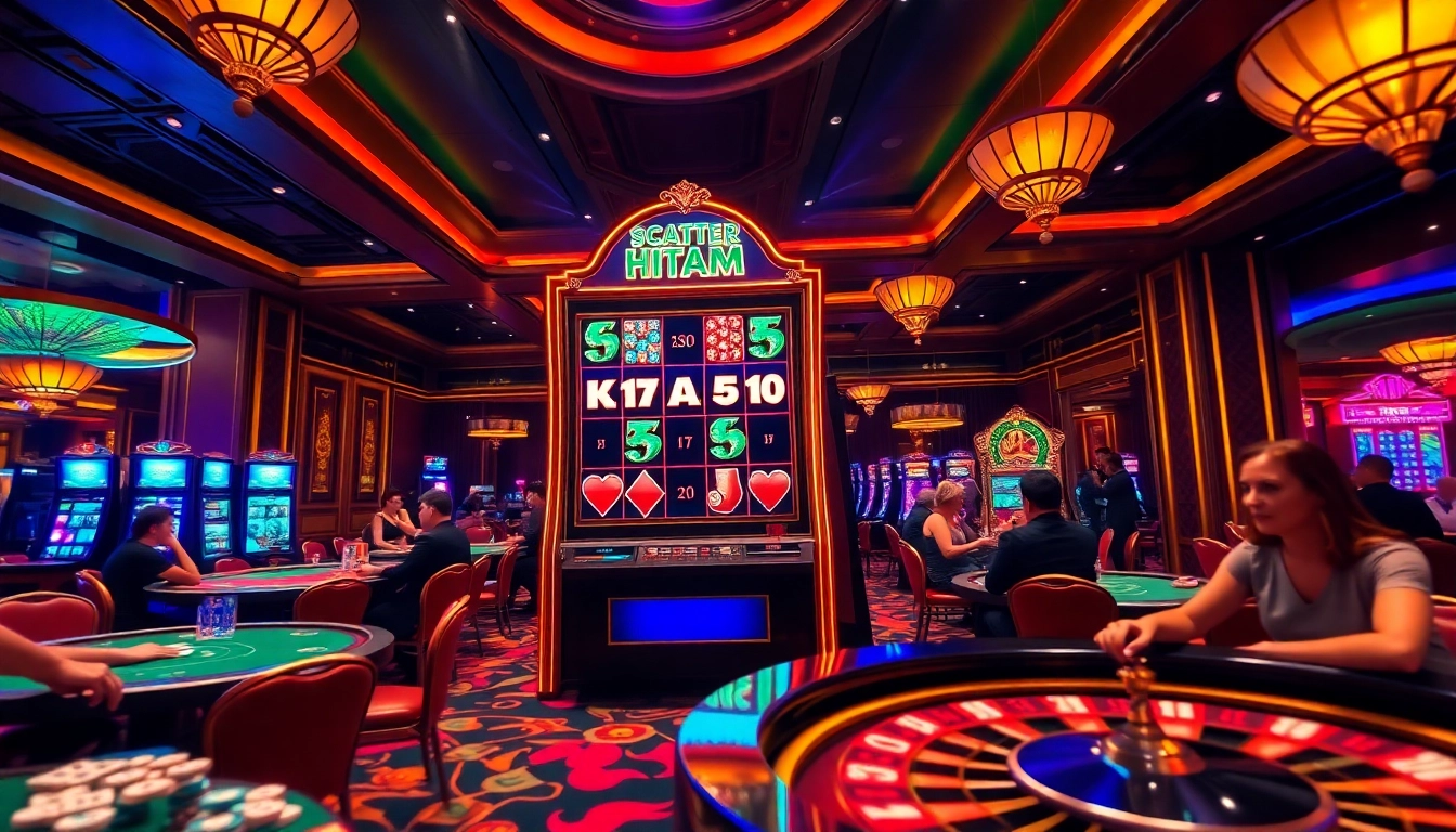 Engage with slot demo scatter hitam in a vibrant casino setting featuring lively players and exciting games.