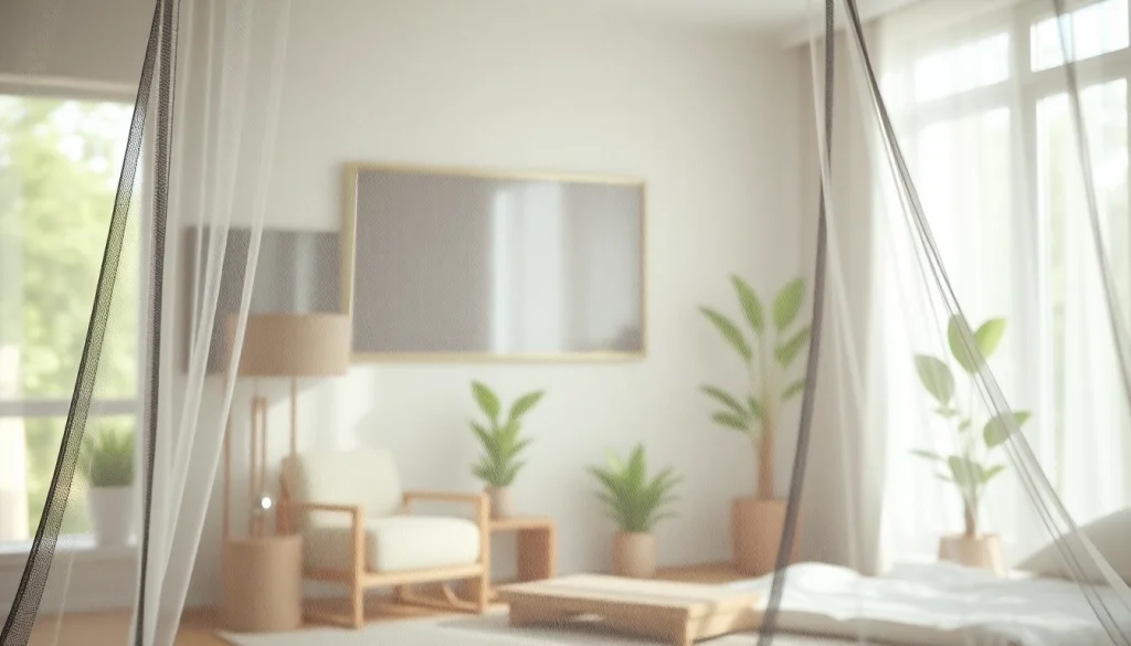 Moskitiery na wymiar pięknie zaprezentowane w nowoczesnym wnętrzu domowym.